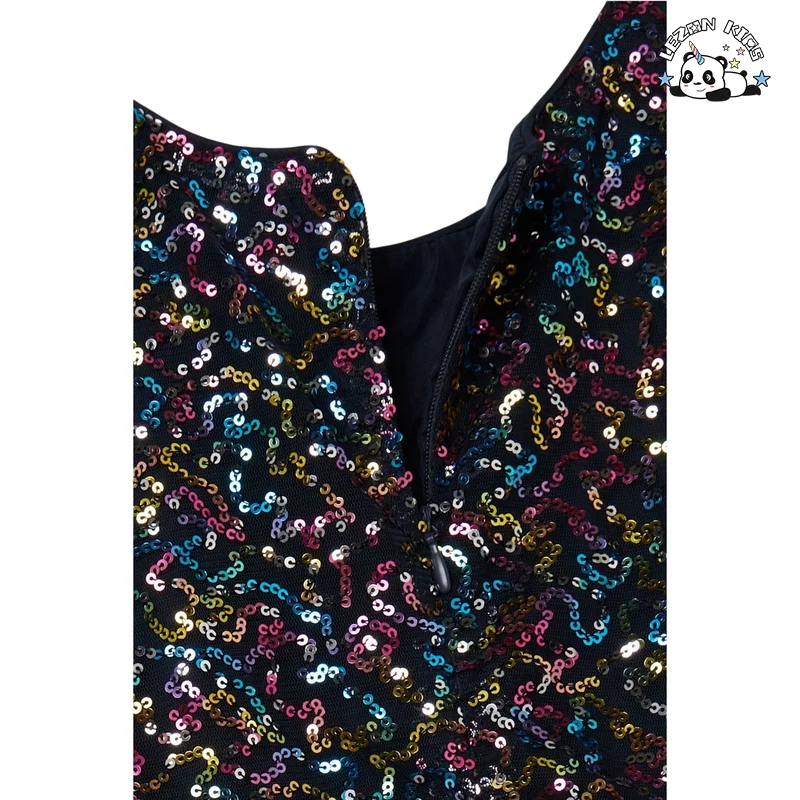 LEZONKIDS - Stock Fabric Color Customization Sequined Tulle Dress Sleeveless Tulle Dress for Girls